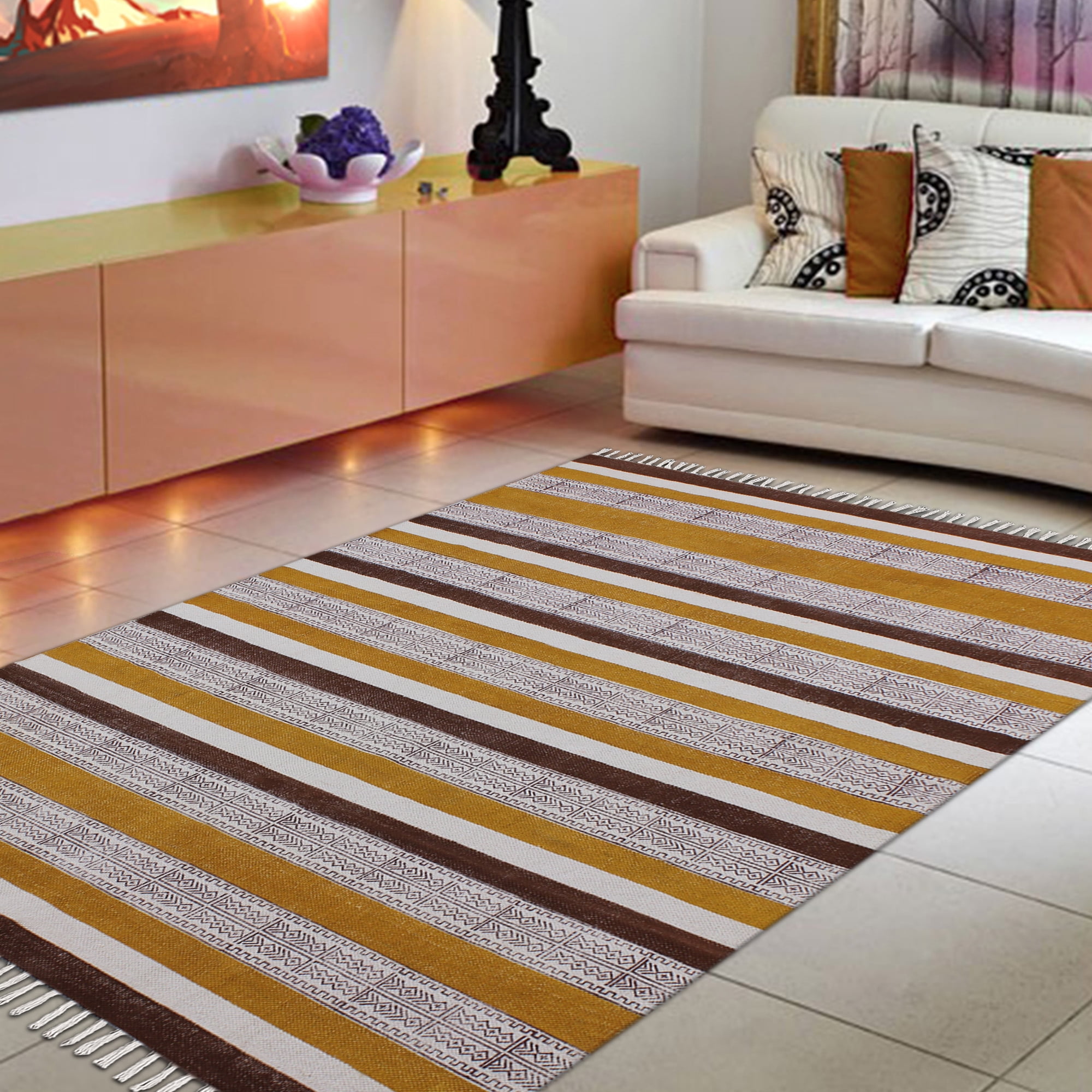 Casavani Kitchen Rug Living Room Floor Mat, Yellow 4x4 ft