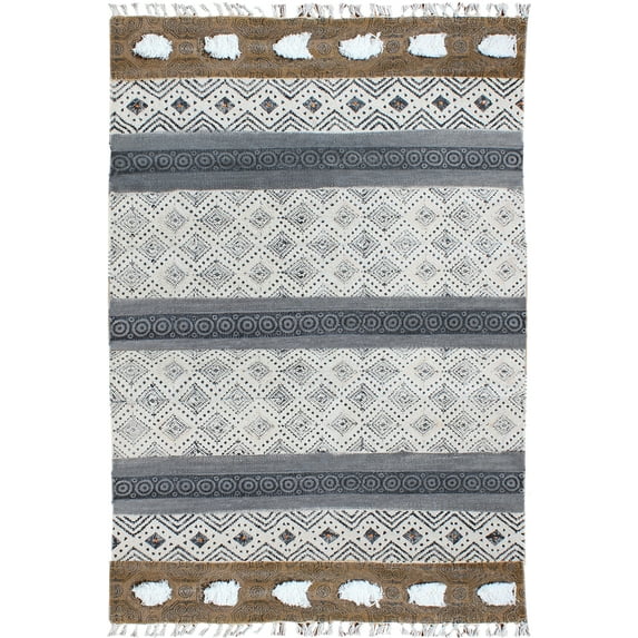 Casavani Brown Hand Block Printed Square Cotton Area Rugs for Bedroom and Living Room, Ourdoor Patio Rug 12x12 feet