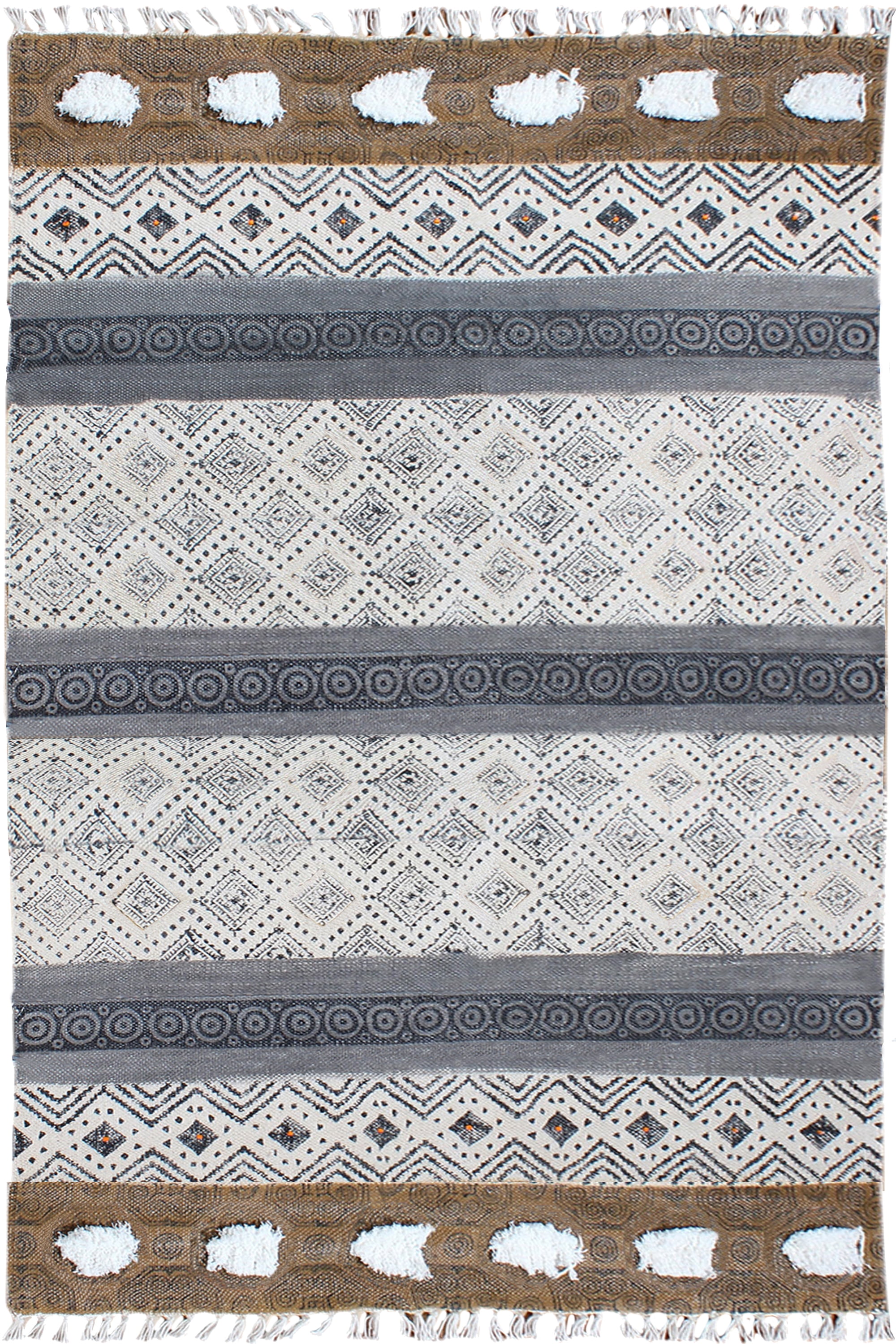 Casavani Brown Hand Block Printed Square Cotton Area Rugs for Bedroom ...