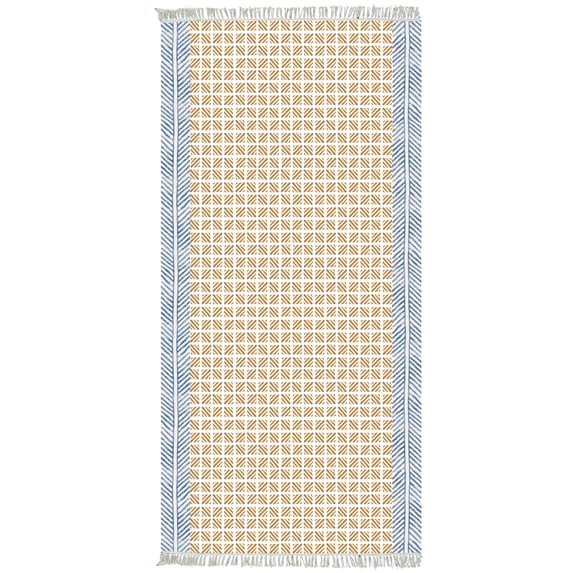 Casavani Brown Handblock Printed Cotton Dhurrie Custom Bedroom And Living Room Carpet 7x10 feet