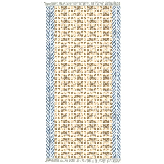 Casavani Brown Handblock Printed Cotton Dhurrie Square Living Room Carpet Outdoor Rug 12x12 feet