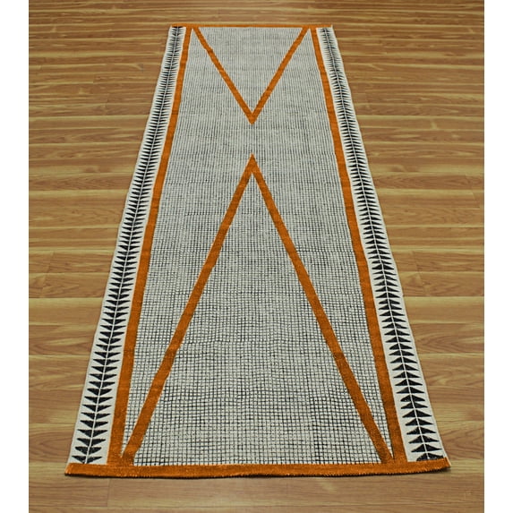 Casavani Cotton Block Printed Runner Area Rug For Hallway Stair Home Decor Kilim, Orange 4x12 feet