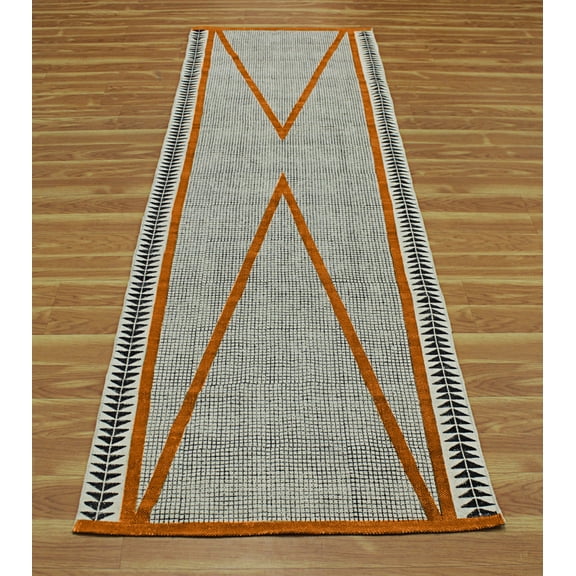 Casavani Cotton Block Printed Runner Area Rug For Hallway Stair Home Decor Kilim, Orange 5x10 feet