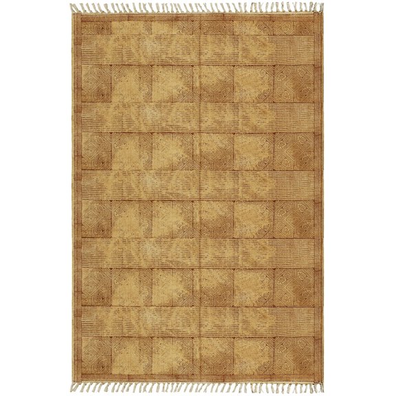 Casavani Cotton Brown Kilim Flat Weave Carpet Geometric Bedroom Rug 4x4 feet