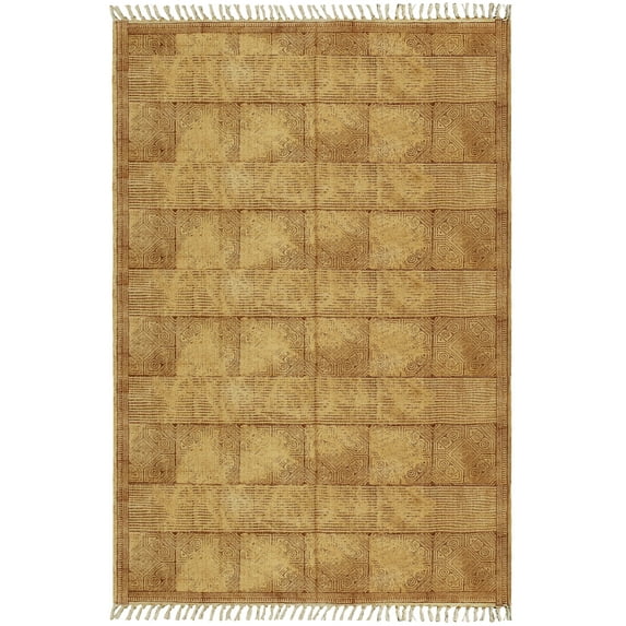 Casavani Cotton Brown Kilim Flat Weave Carpet Geometric Bedroom Rug 5x8 feet