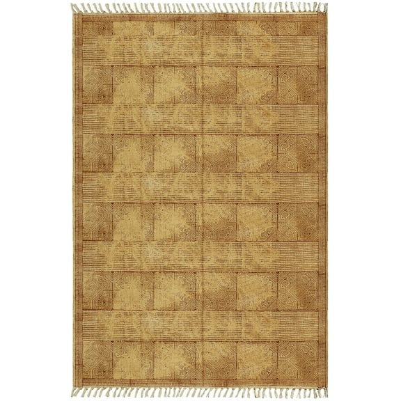 Casavani Cotton Brown Kilim Flat Weave Carpet Geometric Bedroom Rug 8x8 feet