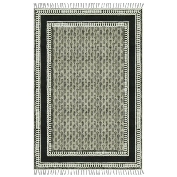 Casavani Cotton Handblock Printed Black Rug Area Rug for Entryway Kitchen Bathroom 2x3 feet