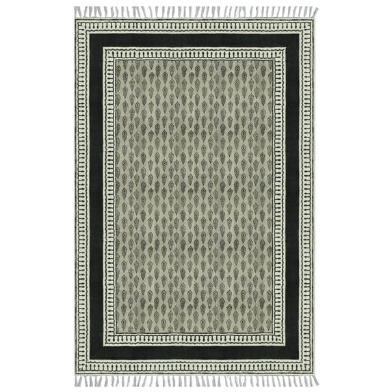 Casavani Cotton Handblock Printed Black Rug Area Rug for Living Dining Bedroom 12x18 feet