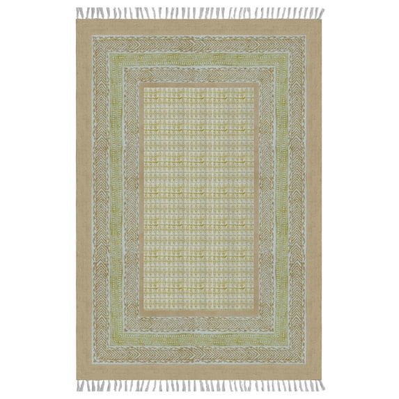 Casavani Cotton Handblock Printed Dhurrie Brown Living Room Floor Carpets Outdoor Rug 10x14 feet