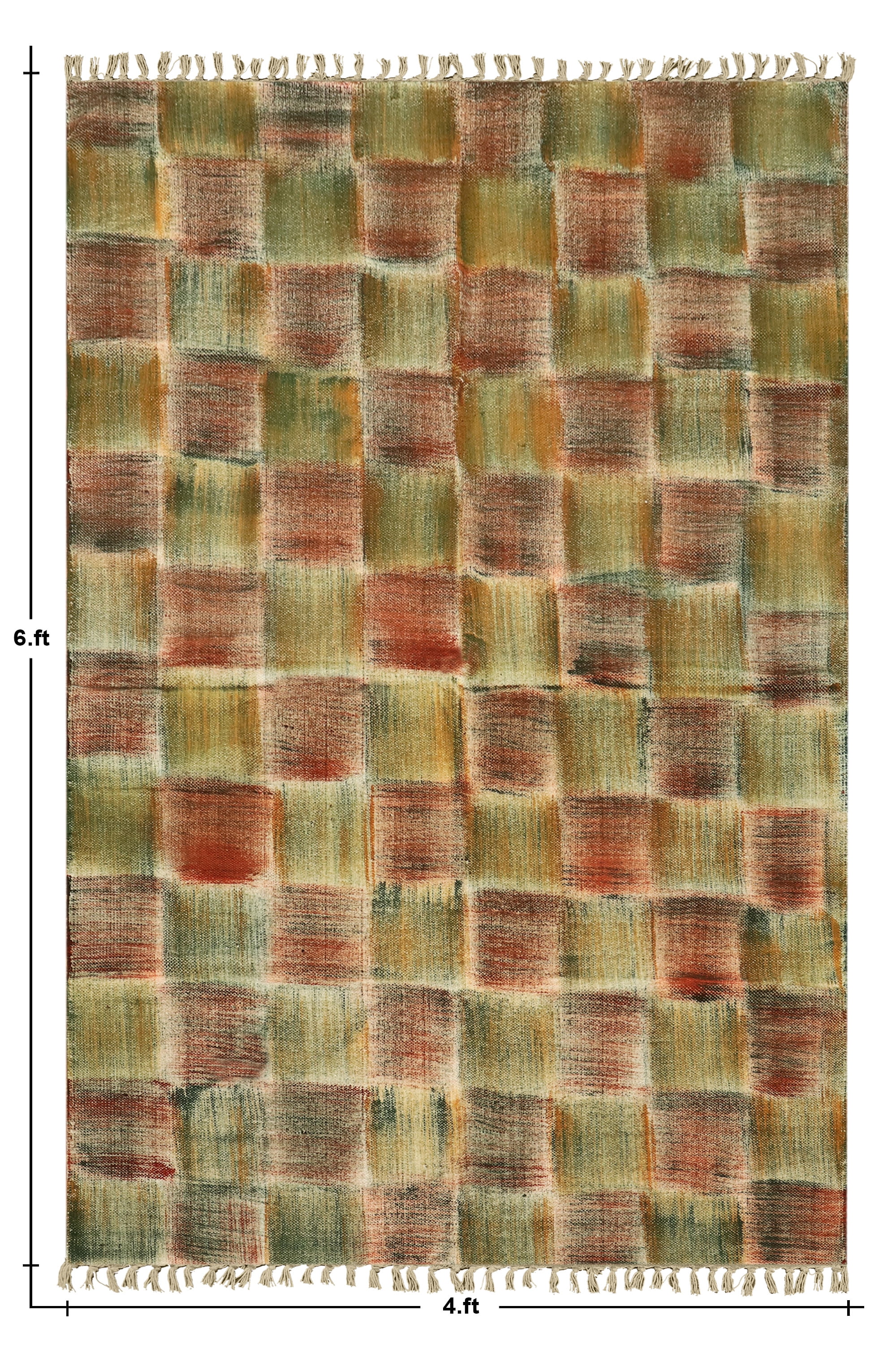 Casavani Cotton Handblock Printed Dhurrie Green Living Room Floor