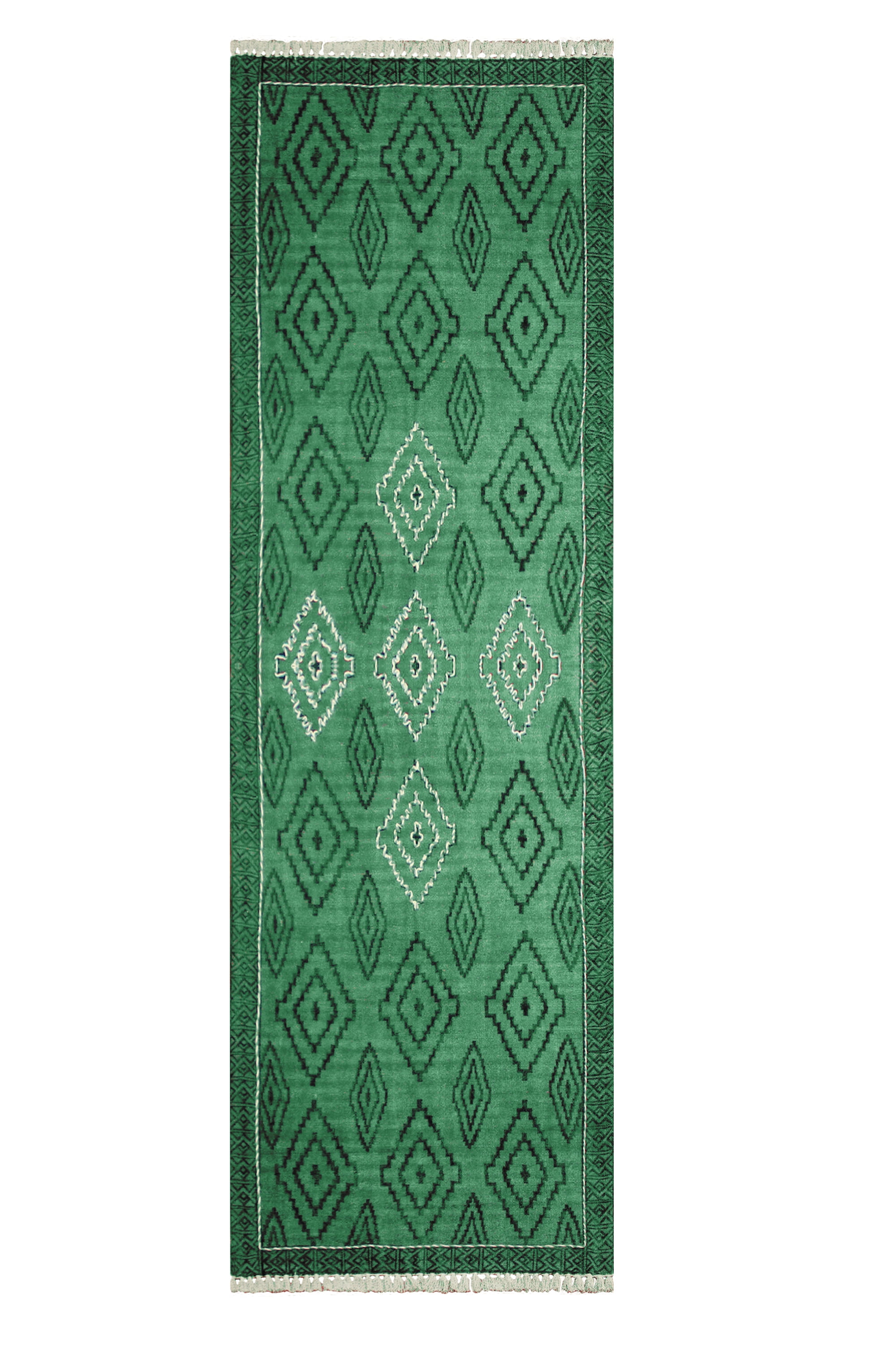 Casavani Cotton Handblock Printed Dhurrie Green Living Room Floor
