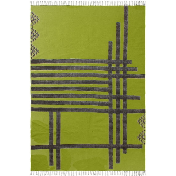 Casavani Cotton Handblock Printed Rug Green Area Rug for Living Dining Bedroom 5x8 feet