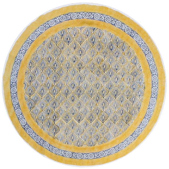 Casavani Custom Handwoven Cotton Round Bedroom Rug, Yellow 3x3 feet