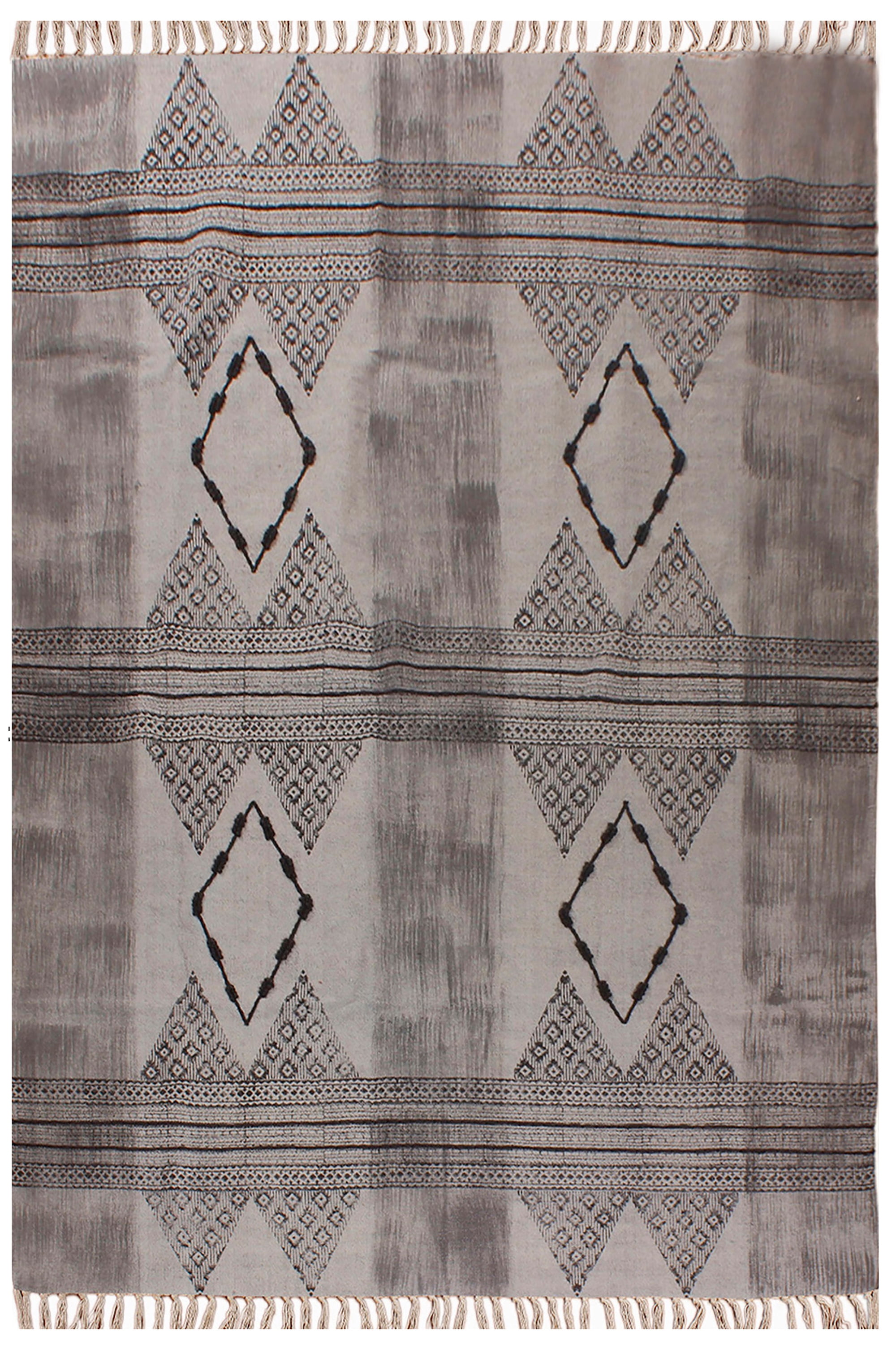 Casavani Decorative Hand Made Rectangle Flat Weave Rug Gray Geometric ...
