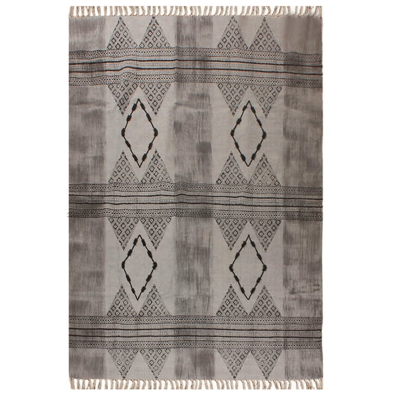 Casavani Decorative Hand Made Rectangle Flat Weave Rug Gray Geometric Rug 4x4 feet