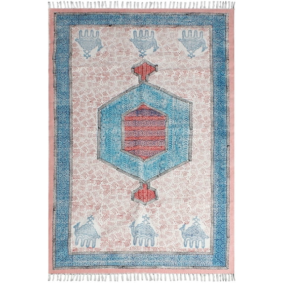 Casavani Dining Room Natural Cotton Area Rug,Blue 5x8 Ft