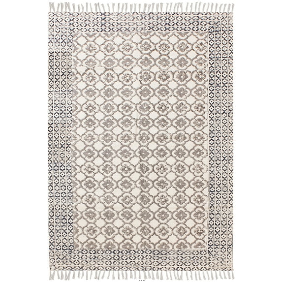 Casavani Gray Eco Friendly Dhurrie Indian Geometric Hand-Woven Rug 4x8 Feet