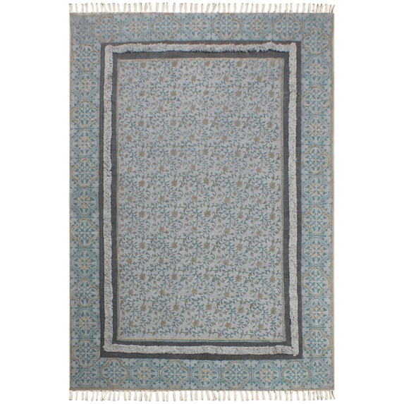 Casavani Flat Weave Cotton Bedroom Area Rug, Blue 12x15 ft