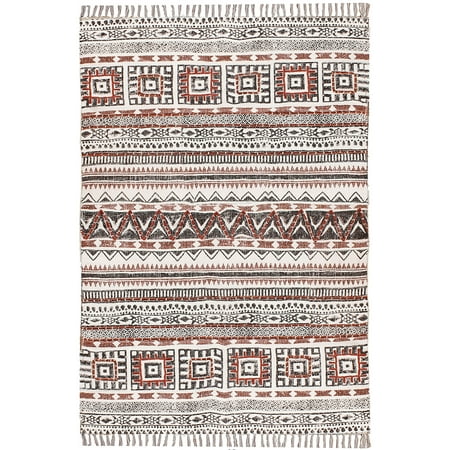 Casavani Flat Weave Kilim Geometric yoga Mat Brown Kitchen Area Rug 3x5 Feet