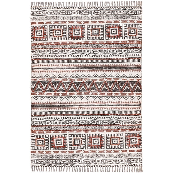Casavani Flat Weave Kilim Geometric yoga Mat Brown Kitchen Area Rug 4x15 Feet