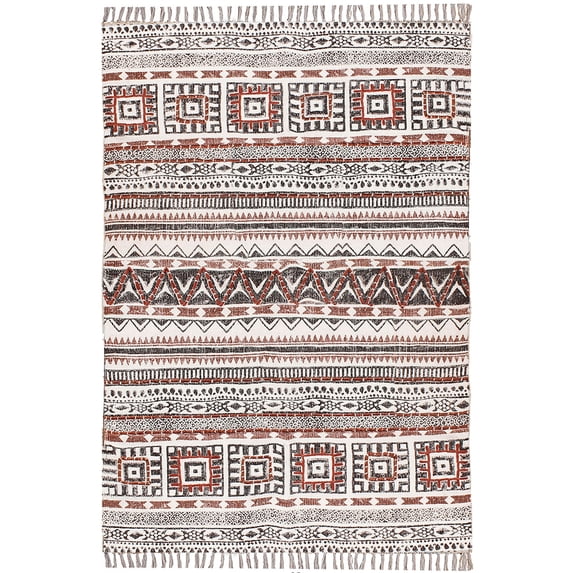 Casavani Flat Weave Kilim Geometric yoga Mat Brown Kitchen Area Rug 4x4 Feet