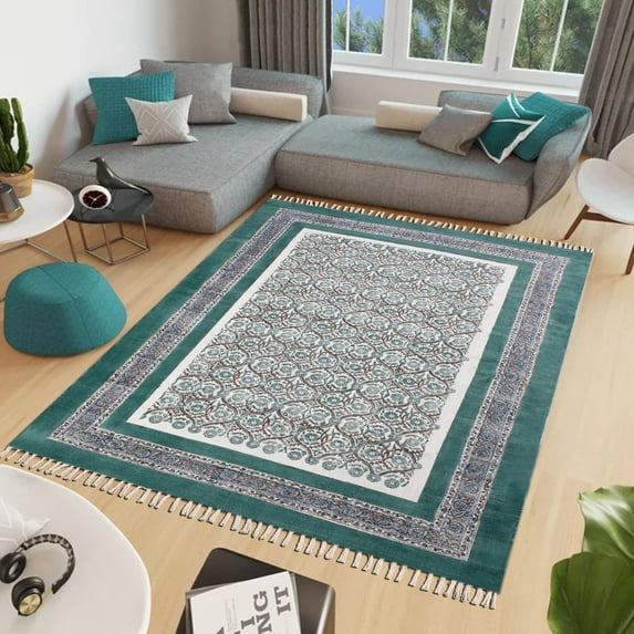 Casavani Flat Weave Living Room Area Carpet, Green 10x10 feet