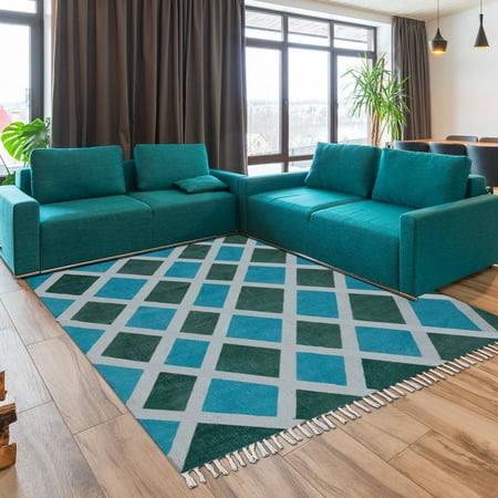 Casavani Garden Area Carpet Moroccan Style Rug, Blue 2x3 feet