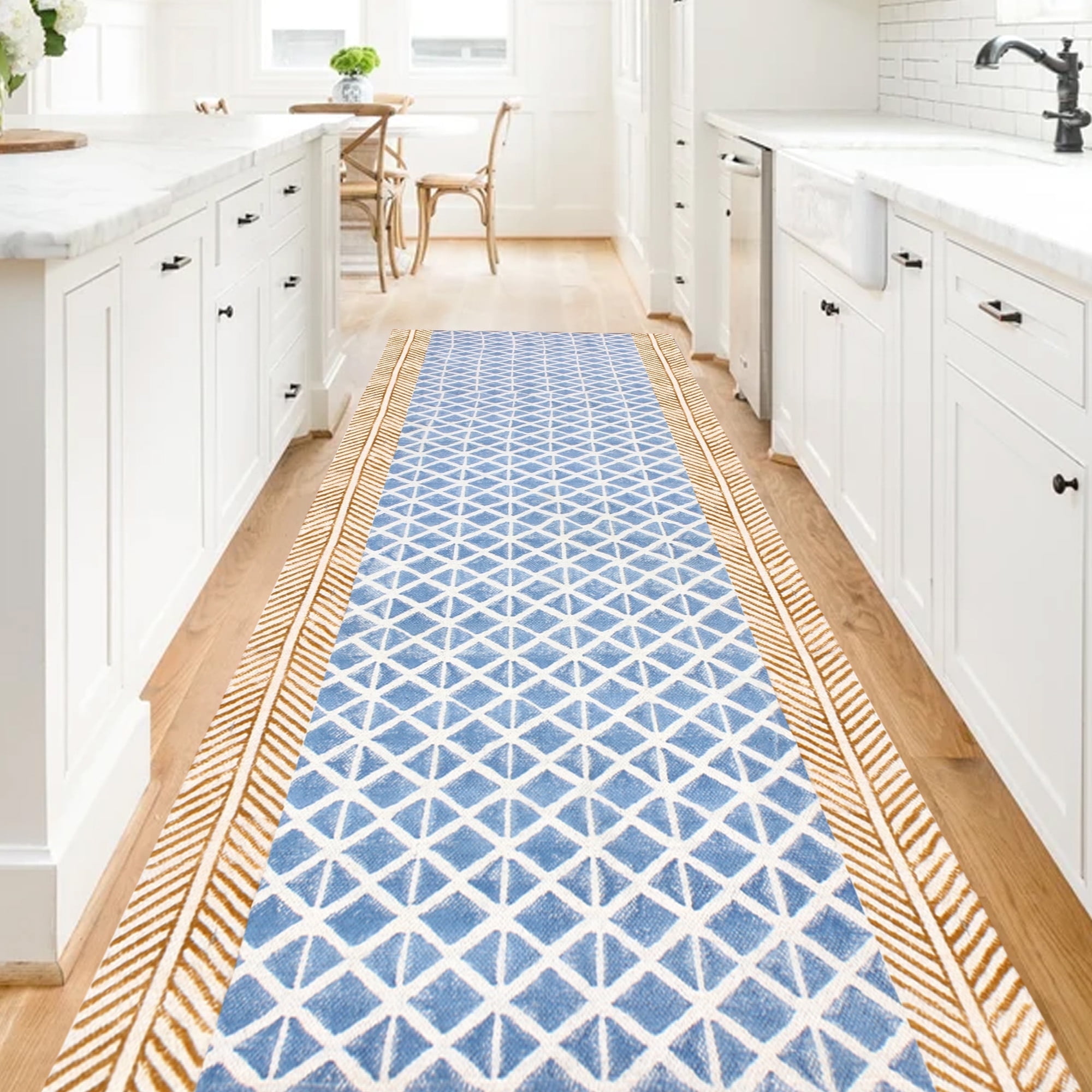 Casavani Geometric Cotton Kilim Bathroom Rugs,Blue 4x10 feet - Walmart.com