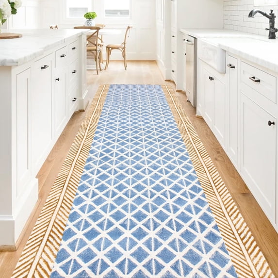 Casavani Geometric Cotton Kilim Bathroom Rugs, Blue 7x7 feet