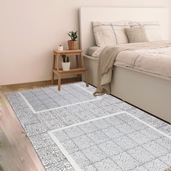 Casavani Geometric Dining Room Floor Carpet,Gray 12x18 feet