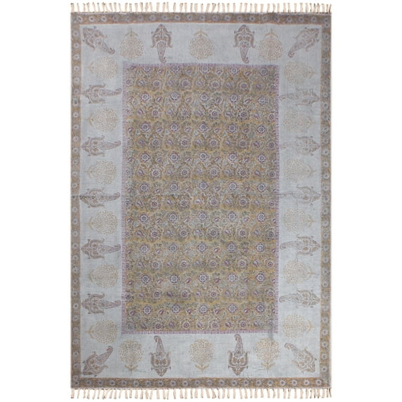 Casavani Geometric Dining Room Floor Carpet, Yellow 2x3 feet