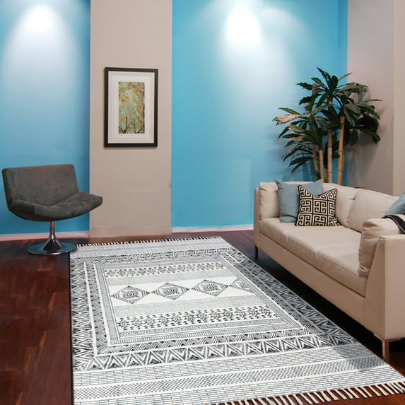 Casavani Geometric Garden Outdoor Yoga Kilim,Gray 3x20 feet