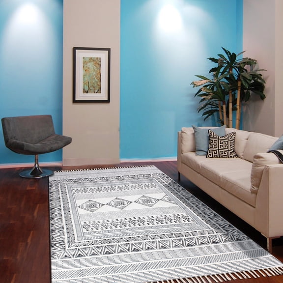 Casavani Geometric Garden Outdoor Yoga Kilim,Gray 4x4 feet