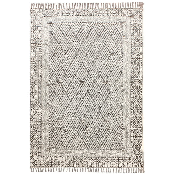 Casavani Geometric Kilim Indian Gray Cotton Carpet Eco-Friendly Dhurrie 6x6 feet
