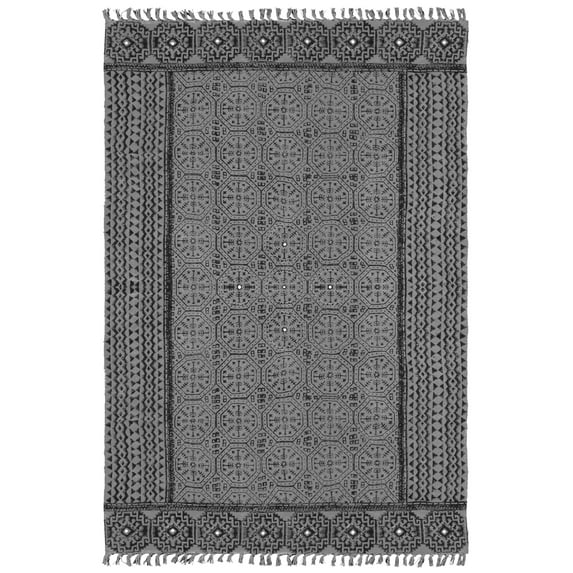 Casavani Grey Cotton Hand Block Printed Dhurrie Hallway Stair Runner Rug Outdoor Rug 4x12 feet