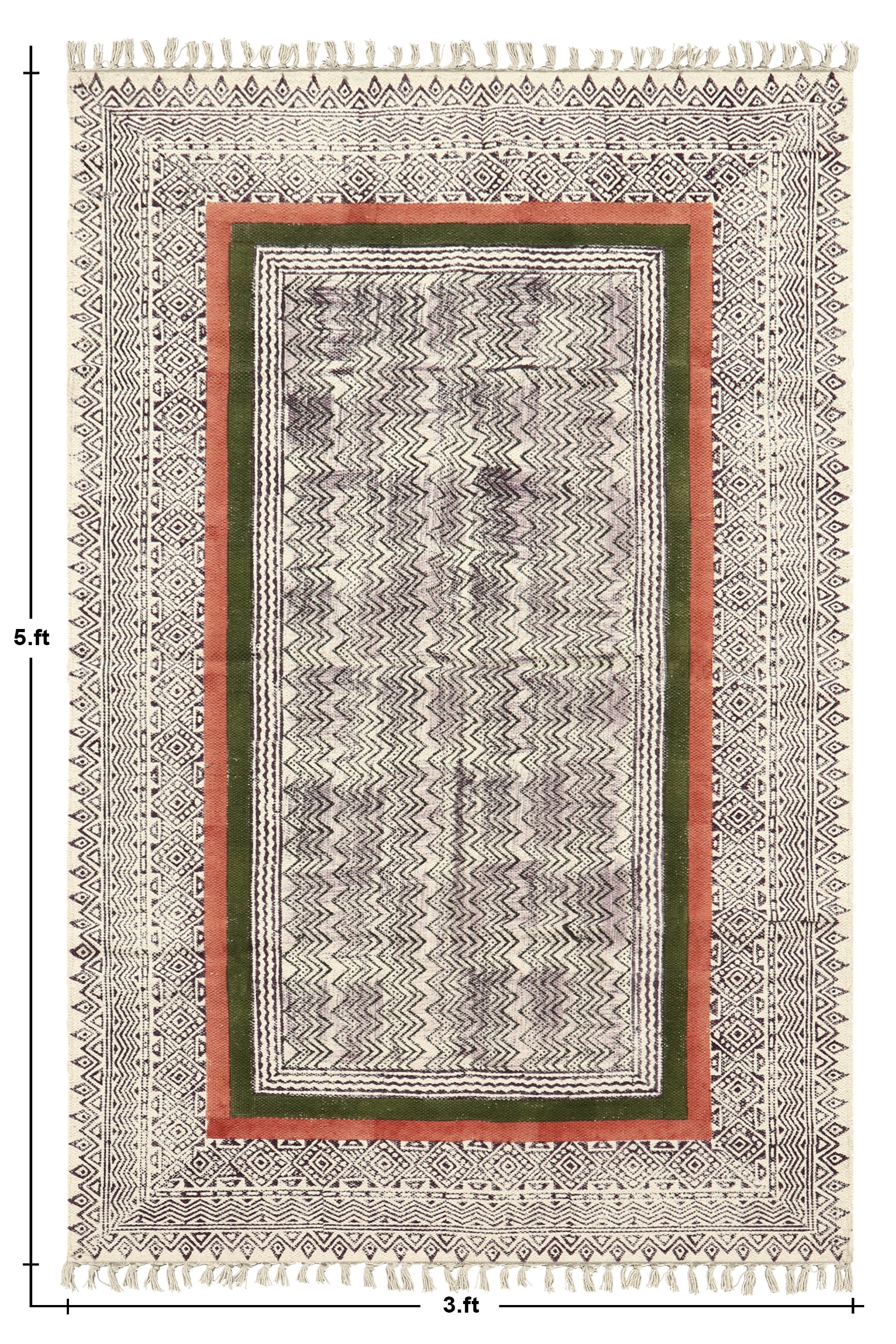 Casavani Green Block Printed Cotton Area Rugs for Bedroom and Living Room, Ourdoor Patio Rug