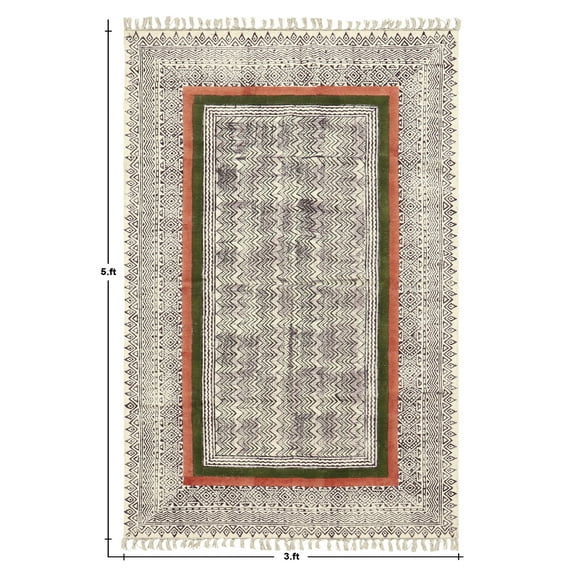 Casavani Green Block Printed Cotton Area Rugs for Bedroom and Living Room, Ourdoor Patio Rug 12x15 feet