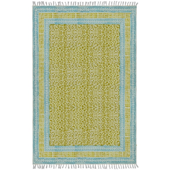 Casavani Green Cotton Block Printed Dhurrie Bohemian Kitchen Carpets Outdoor Rug 2x3 feet