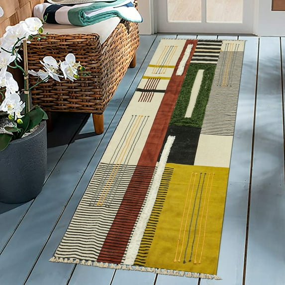 Casavani Green Hand Tufted Work Cotton Dhurrie Square Living Room Carpet Outdoor Rug 7x7 feet