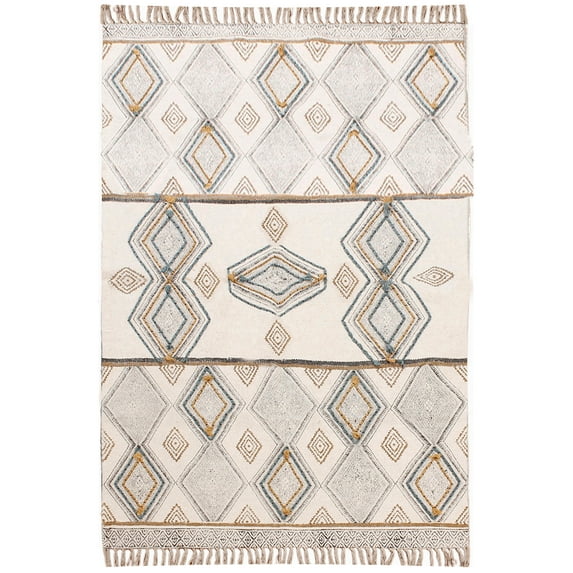 Casavani Hand Block Print Dhurrie Gray Rectangle Kilim Outdoor Yoga rug 7x10 feet