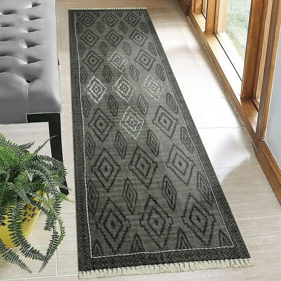 Casavani Hand Block Printed Black Cotton Living & Dining Room Carpet Outdoor Patio Rug 5x8 feet