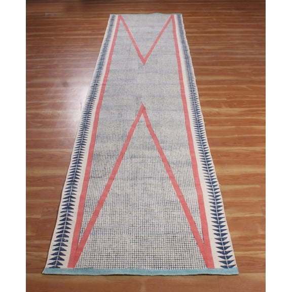 Casavani Hand Block Printed Blue Cotton Runner Dhurrie Handwoven Kitchen Runner Rug 2.6x4 feet