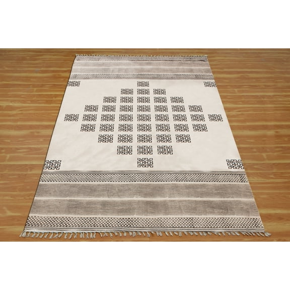 Casavani Hand Block Printed Cotton Beige Area Rugs 6'x8' Area Rugs for Living Room & Dining Room