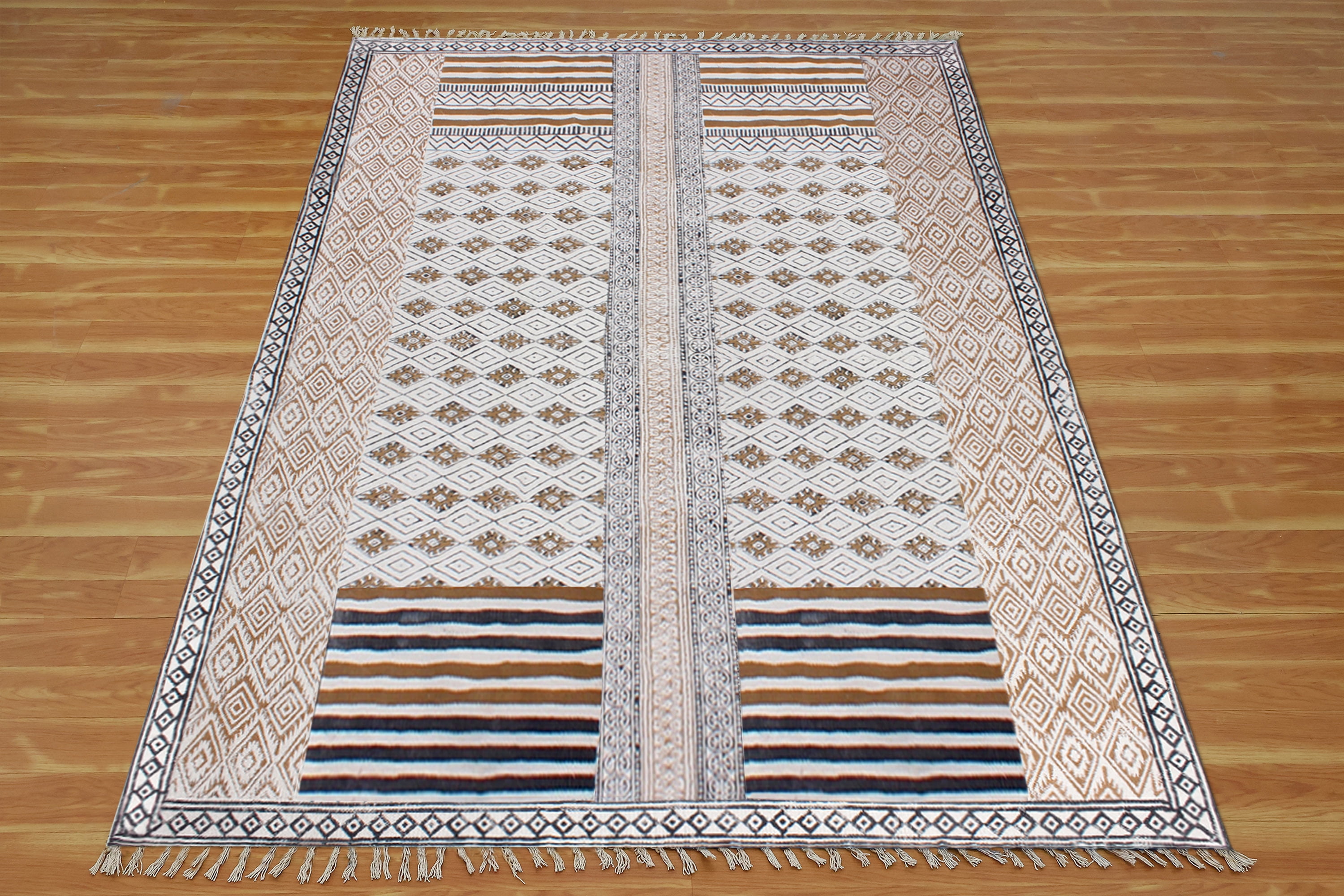 Casavani Hand Block Printed Cotton Brown Area Rugs 11'x11' Square Area ...