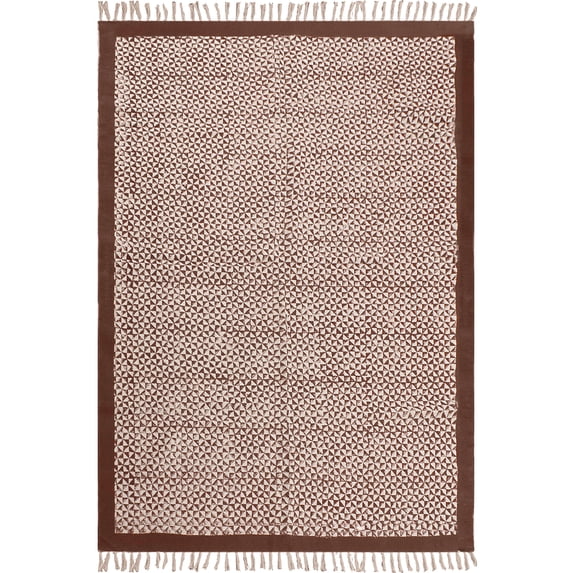 Casavani Hand Block Printed Cotton Dhurrie Brown Kitchen Area Mat Square Outdoor Rug Home Decor Kilim 7x7 feet