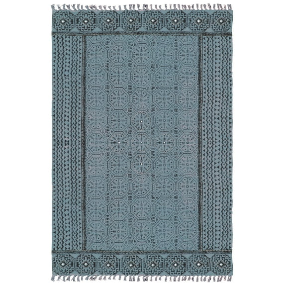 Casavani Hand Block Printed Cotton Dhurrie Grey Kitchen Area Rug Outdoor Décor Kilim 3x5 feet