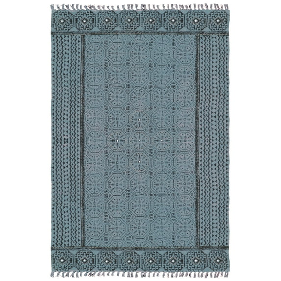 Casavani Hand Block Printed Cotton Dhurrie Grey Living Room, Bedroom, Dining Room Carpets 10x16 feet