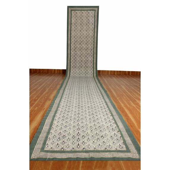Casavani Hand Block Printed Cotton Dhurrie Green Bedroom Living Room Carpets Outdoor Patio Rug 10x16 feet