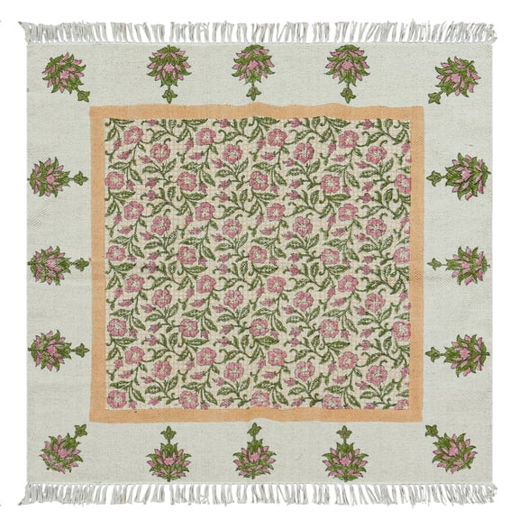 Casavani Hand Block Printed Cotton Green Area Rugs 5'x7' Area Rugs for Living Room & Dining Room