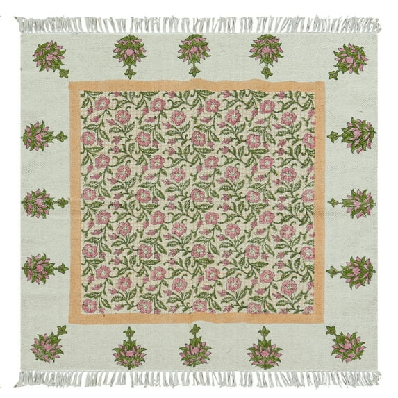 Casavani Hand Block Printed Cotton Green Area Rugs 9'x15' Area Rugs for Living Room & Dining Room